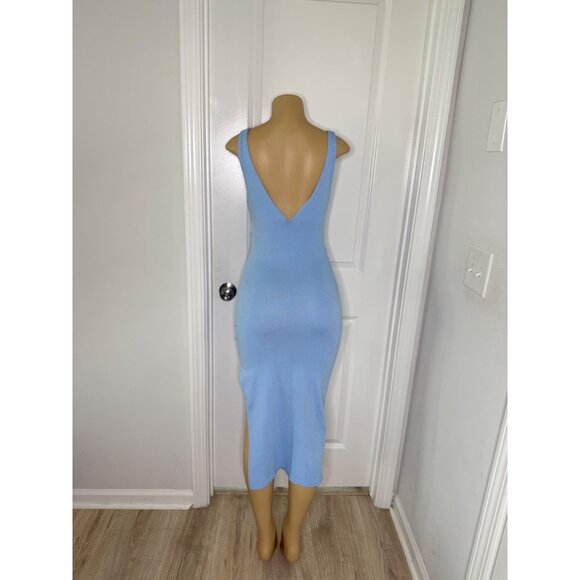 Light Blue Ribbed Midi Dress With Ruched Front Detail & Sleeveless Design - Medi - Picture 5 of 5